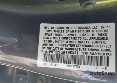 2015 Honda Civic Lx from USA, damaged, VIN 19XFB2F56FE293471